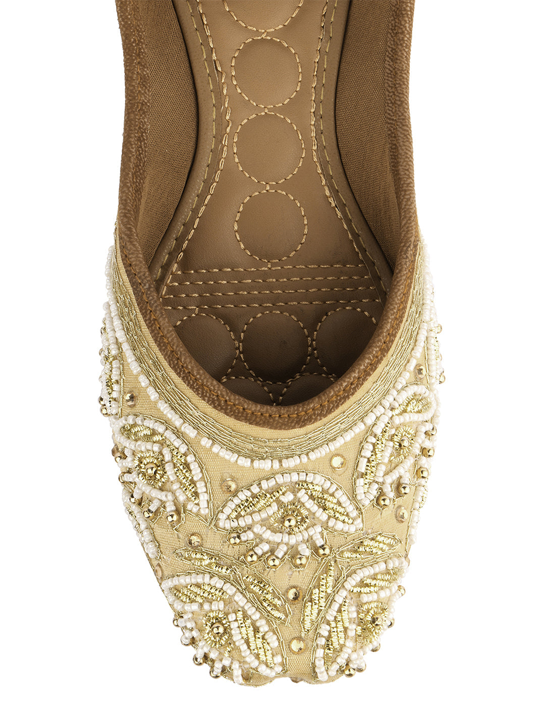 Desi Colour Women Indian Ethnic Footwear-Party Collection - Gold White Pearl | Grocsy