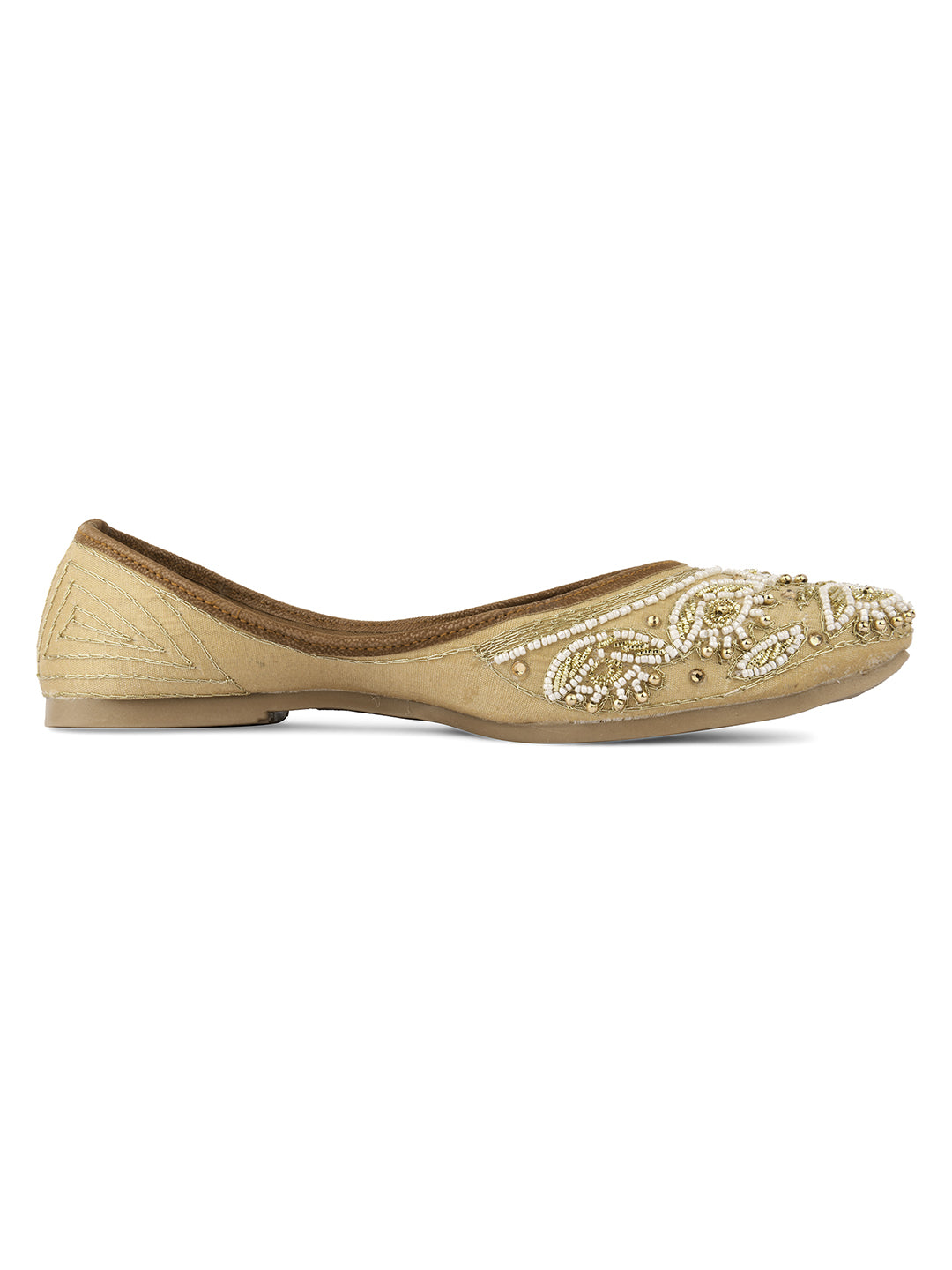 Desi Colour Women Indian Ethnic Footwear-Party Collection - Gold White Pearl | Grocsy