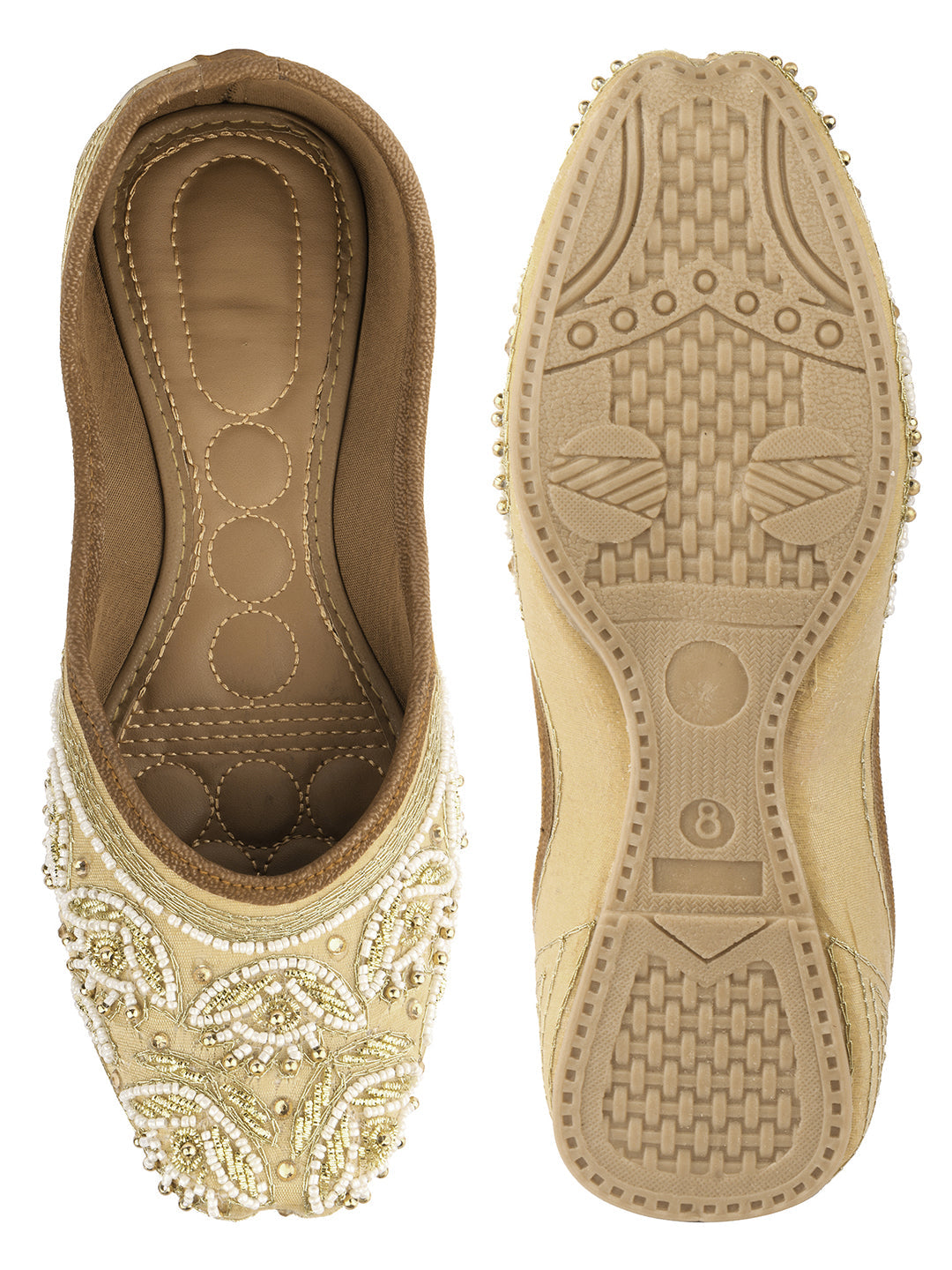 Desi Colour Women Indian Ethnic Footwear-Party Collection - Gold White Pearl | Grocsy