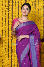 Very Much Indian Rajsi - Handloom Pure Cotton Paithani With Radha Krishna Pallu - Dual Tone Purple | Grocsy