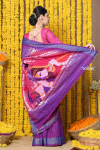 Very Much Indian Rajsi - Handloom Pure Cotton Paithani With Radha Krishna Pallu - Dual Tone Purple | Grocsy
