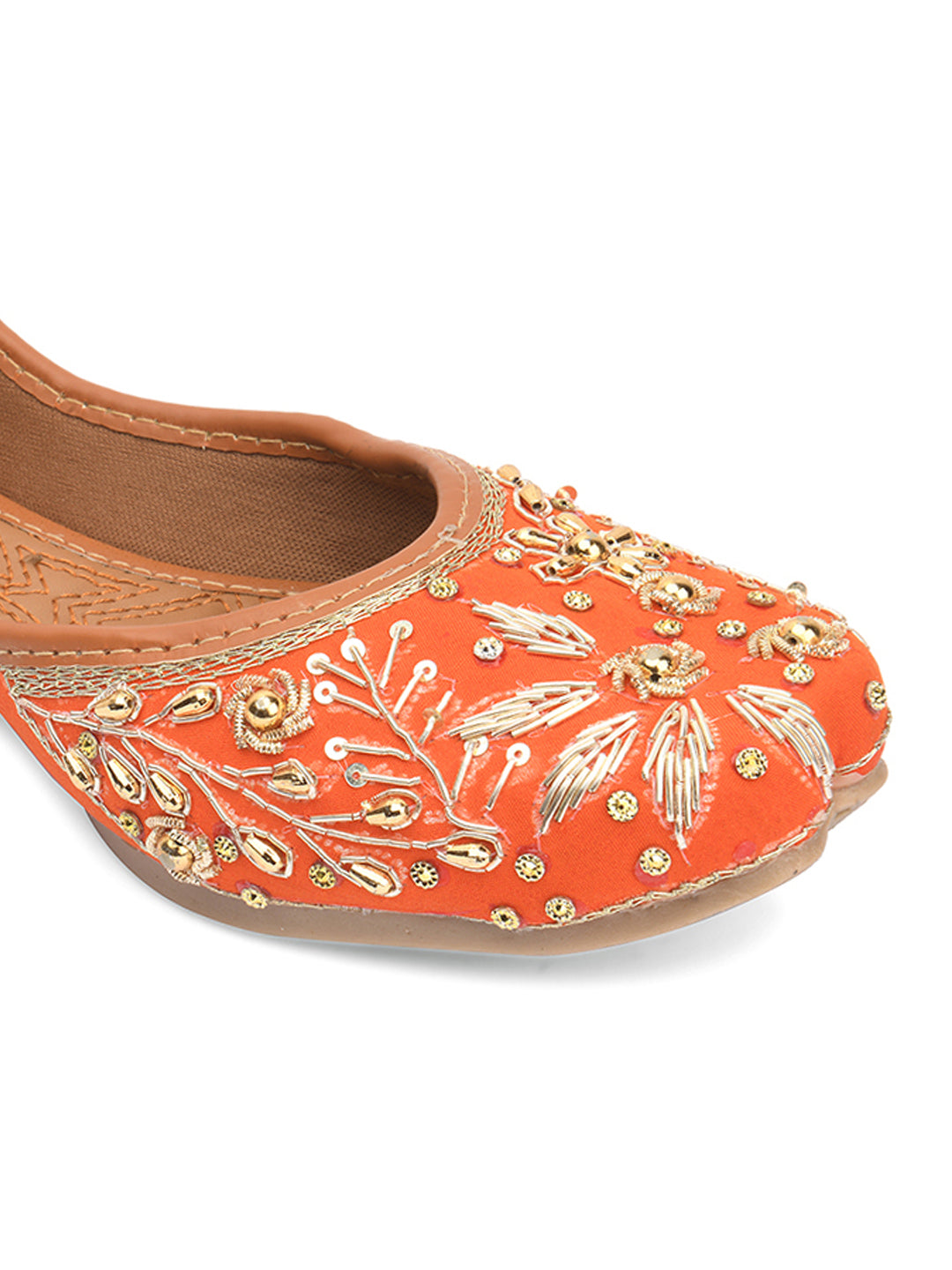 Desi Colour Women Indian Ethnic Footwear-Orange Dabka | Grocsy
