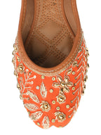 Desi Colour Women Indian Ethnic Footwear-Orange Dabka | Grocsy