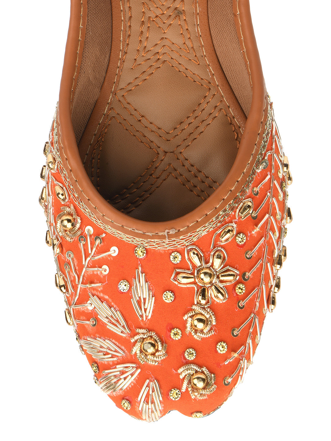 Desi Colour Women Indian Ethnic Footwear-Orange Dabka | Grocsy
