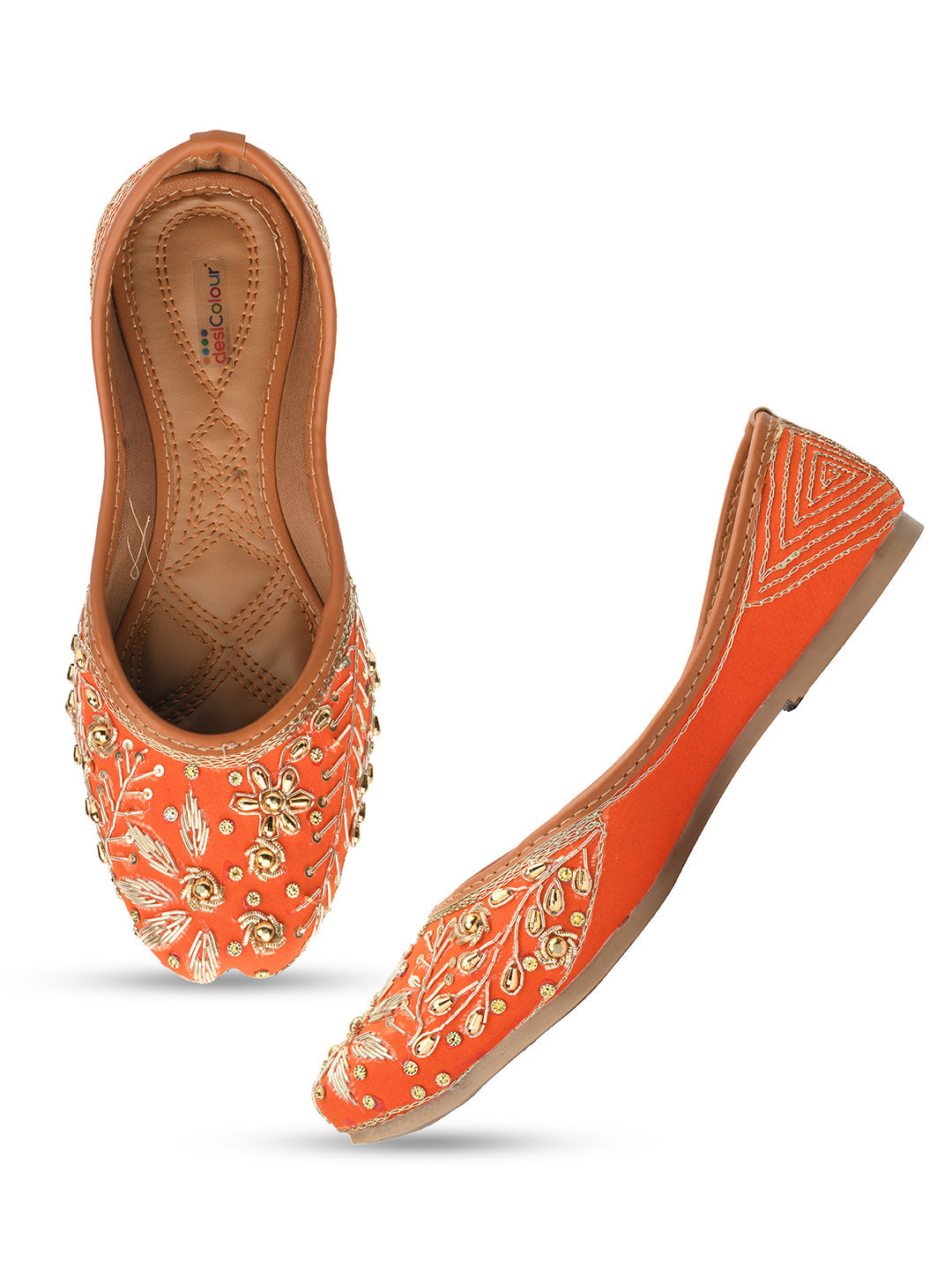 Desi Colour Women Indian Ethnic Footwear-Orange Dabka | Grocsy