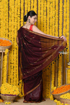 Very Much Indian Rajsi - Designed by VMI! High Quality Mul Cotton Handloom Woven Saree With Sleek Border in Maroon | Grocsy