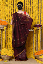 Very Much Indian Rajsi - Designed by VMI! High Quality Mul Cotton Handloom Woven Saree With Sleek Border in Maroon | Grocsy