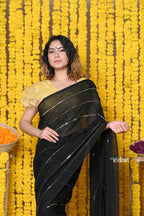 Very Much Indian Rajsi - High Quality Mul Cotton Handloom Woven Saree in Sleek Black | Grocsy