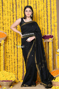 Very Much Indian Rajsi - Designed by VMI! High Quality Mul Cotton Handloom Woven Saree With Sleek Border in Black | Grocsy