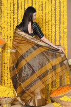 Very Much Indian Rajsi - Handloom Ari Checks Cotton Silk Saree with Golden Border in Yellow | Grocsy