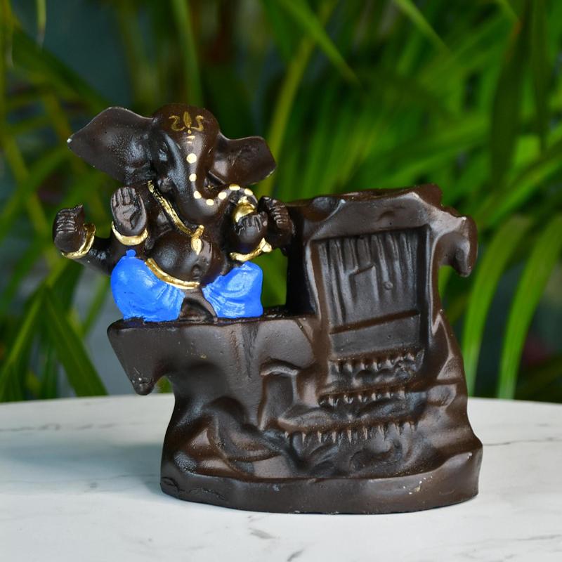 Artisan Blue Ganesh Smoke Fountain Tabletop Decor by Sowpeace / Unique Home Showpiece | Grocsy