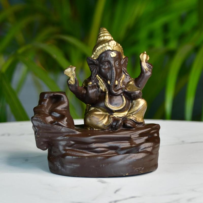 Golden Ganesh Resin Tabletop Decor by Sowpeace / Unique Home Showpiece | Grocsy