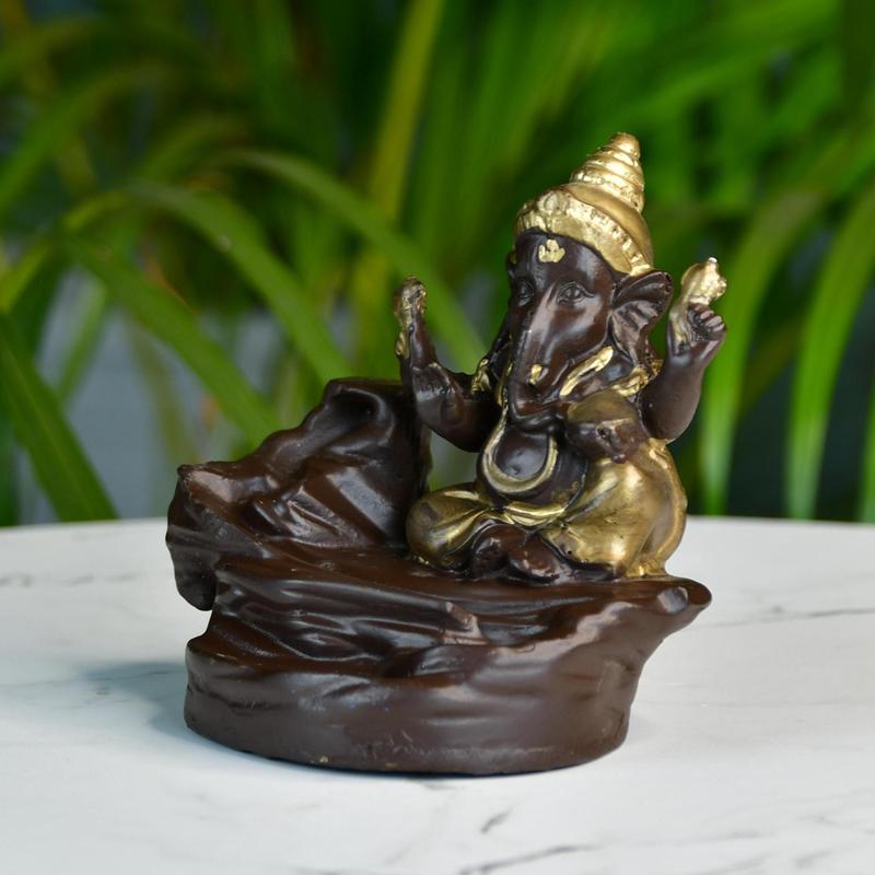 Golden Ganesh Resin Tabletop Decor by Sowpeace / Unique Home Showpiece | Grocsy