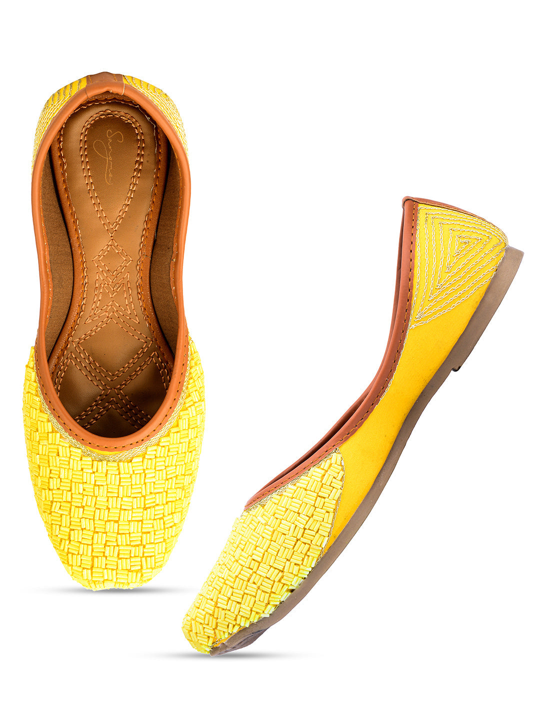 Desi Colour Women Indian Ethnic Footwear-Yellow Pipe | Grocsy