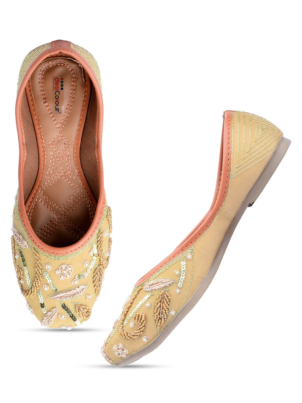 Desi Colour Women Indian Ethnic Footwear-Gold Emb | Grocsy