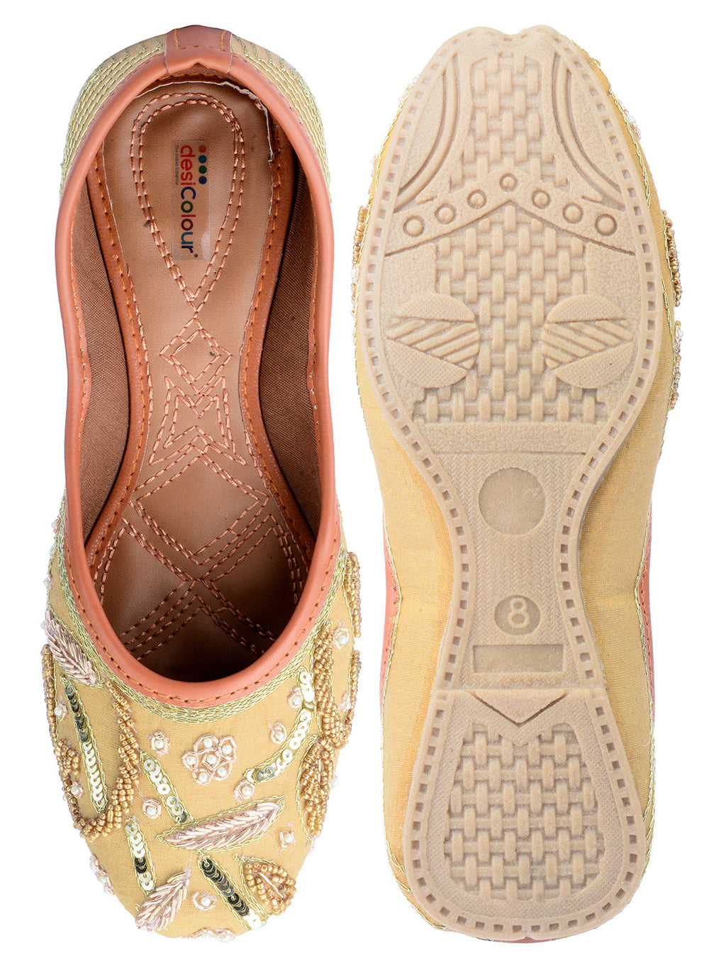 Desi Colour Women Indian Ethnic Footwear-Gold Emb | Grocsy