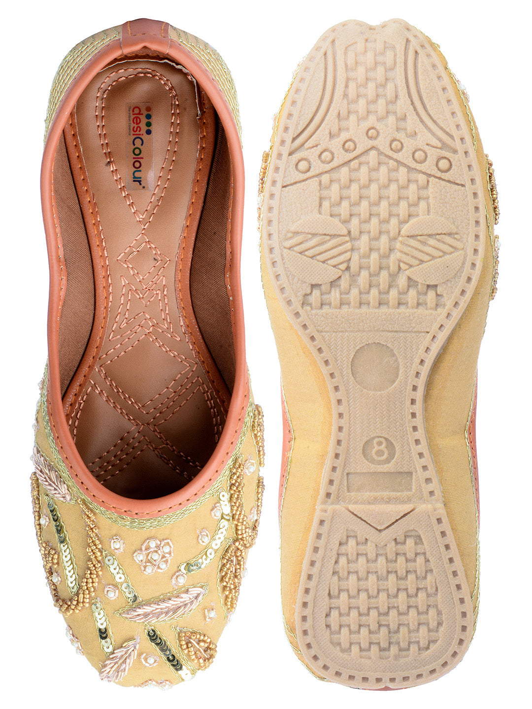 Desi Colour Women Indian Ethnic Footwear-Gold Emb | Grocsy