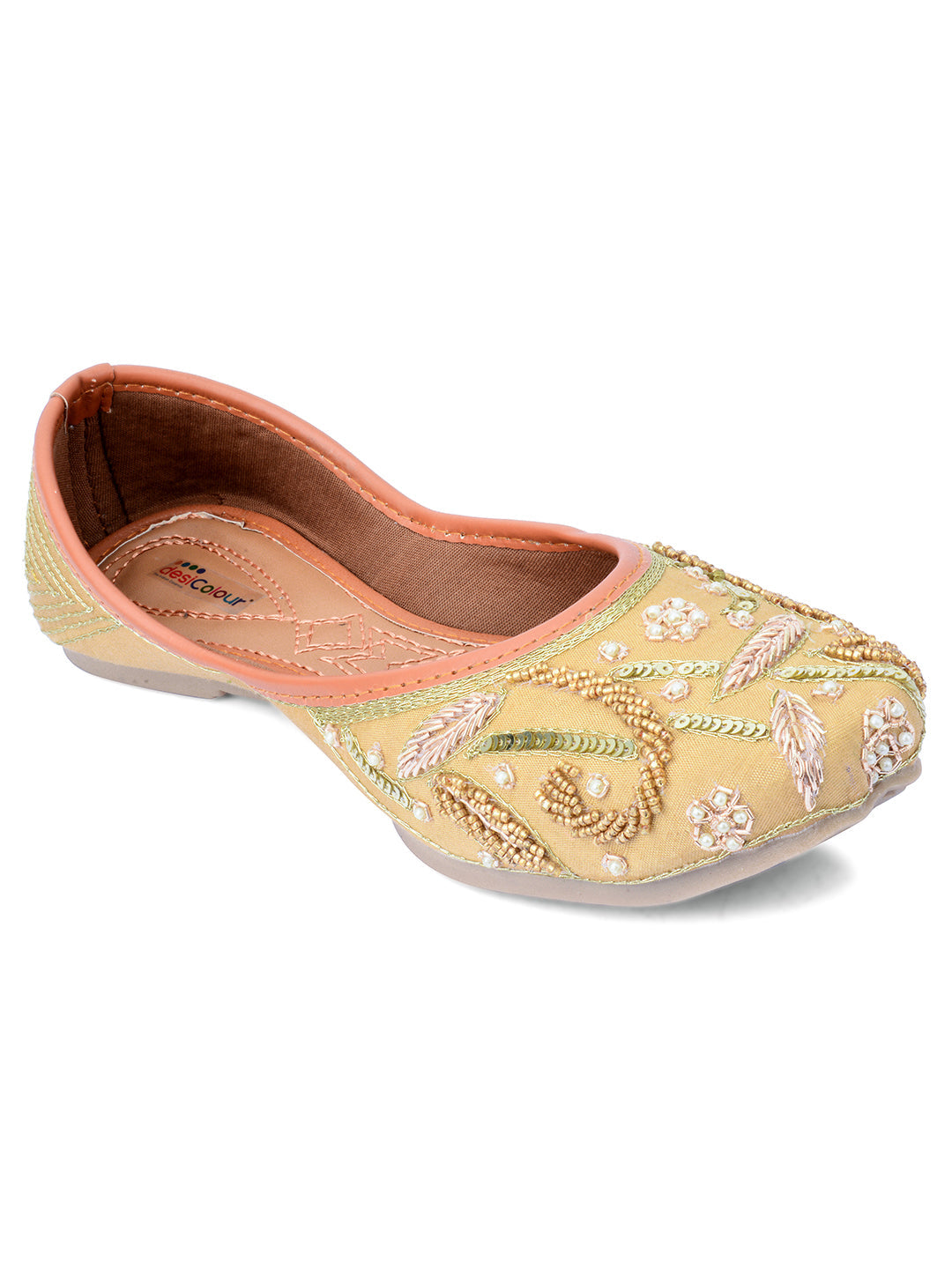 Desi Colour Women Indian Ethnic Footwear-Gold Emb | Grocsy