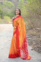 Very Much Indian Pure Matka Silk Handloom Jamdhani with Shibori Tie & Dye (with Silk Mark) - yellow | Grocsy