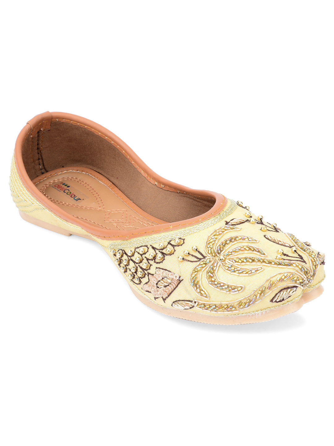 Desi Colour Women Indian Ethnic Footwear-Gold Dabka-1 | Grocsy