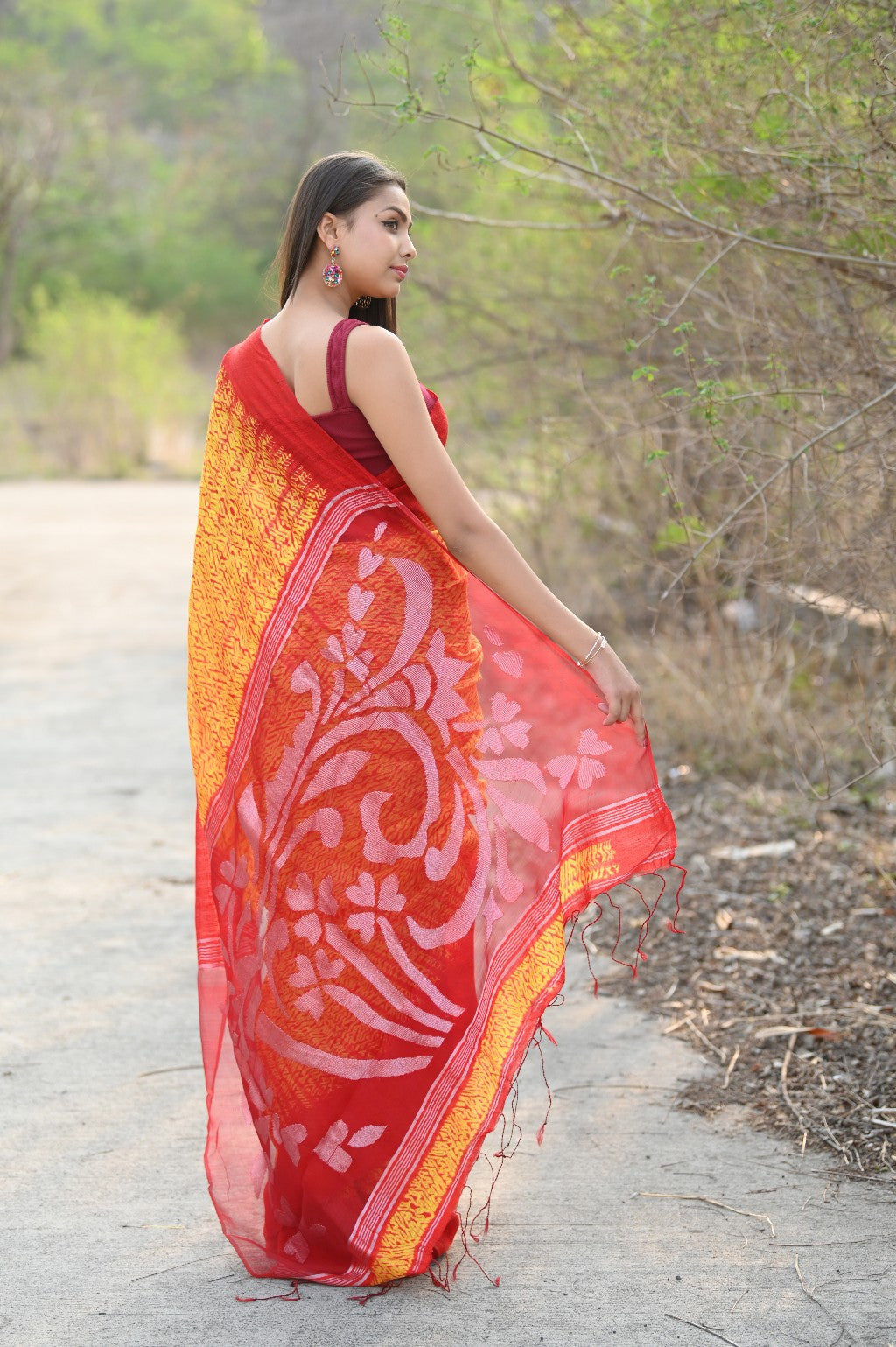 Very Much Indian Pure Matka Silk Handloom Jamdhani with Shibori Tie & Dye (with Silk Mark) - yellow | Grocsy