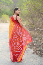 Very Much Indian Pure Matka Silk Handloom Jamdhani with Shibori Tie & Dye (with Silk Mark) - yellow | Grocsy
