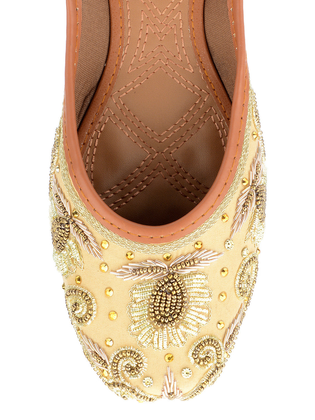 Desi Colour Women Indian Ethnic Footwear-Gold Dabka Emb | Grocsy