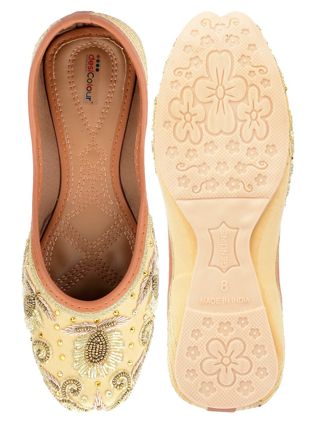 Desi Colour Women Indian Ethnic Footwear-Gold Dabka Emb | Grocsy