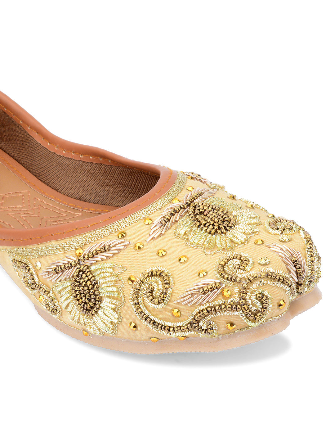 Desi Colour Women Indian Ethnic Footwear-Gold Dabka Emb | Grocsy