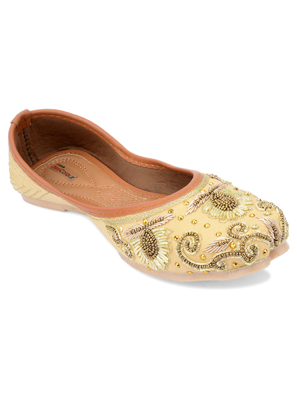 Desi Colour Women Indian Ethnic Footwear-Gold Dabka Emb | Grocsy