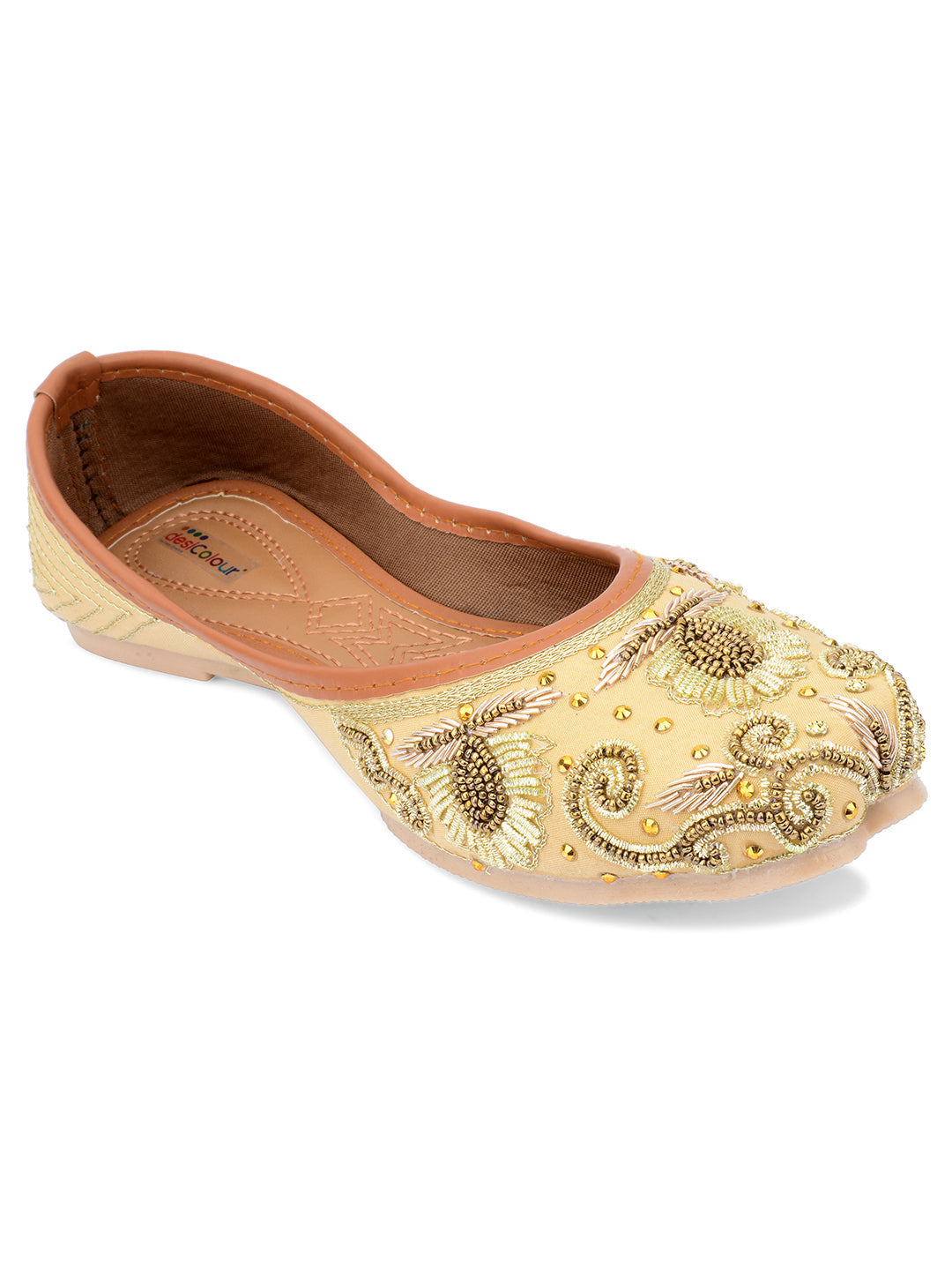 Desi Colour Women Indian Ethnic Footwear-Gold Dabka Emb | Grocsy