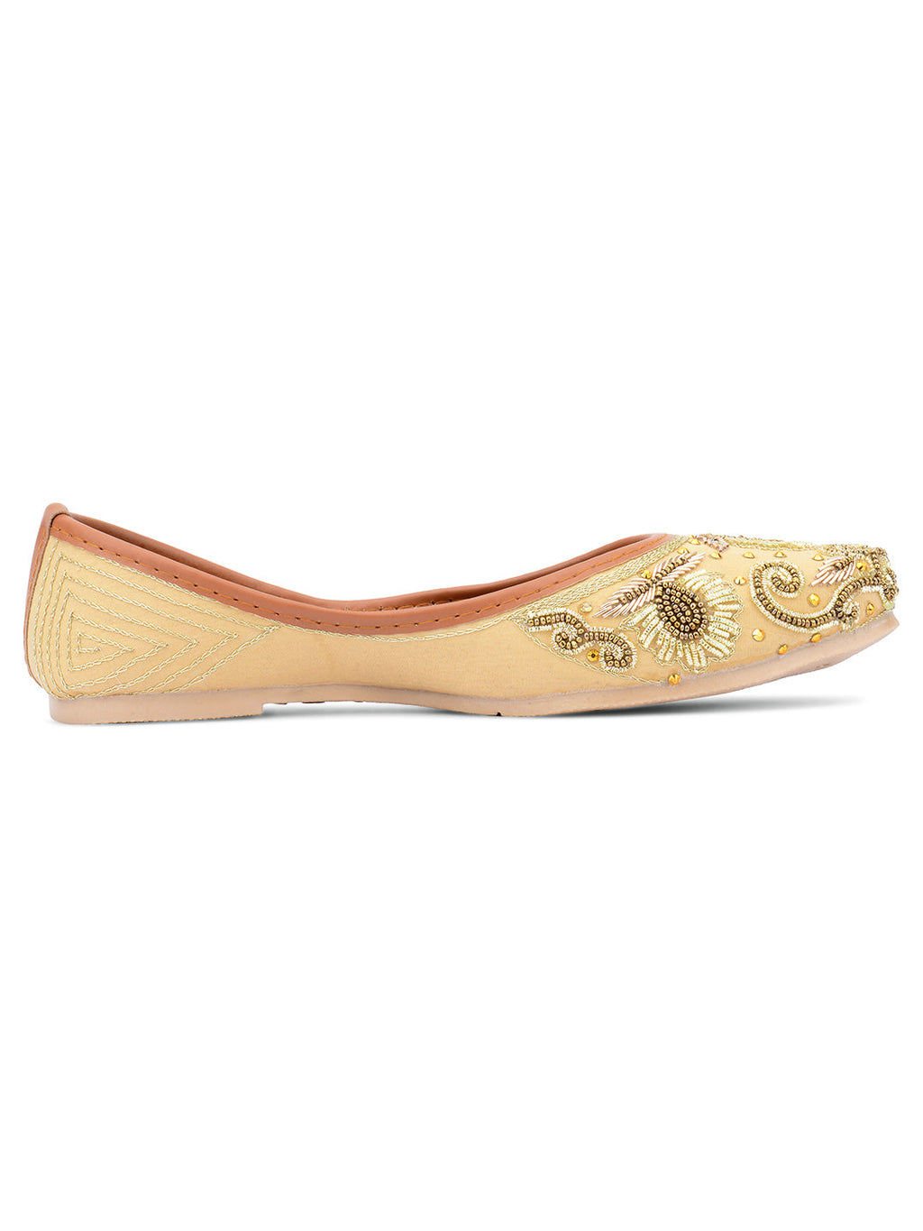 Desi Colour Women Indian Ethnic Footwear-Gold Dabka Emb | Grocsy