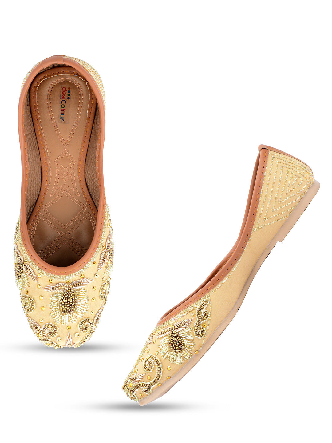 Desi Colour Women Indian Ethnic Footwear-Gold Dabka Emb | Grocsy