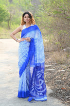 Very Much Indian Pure Matka Silk Handloom Jamdhani with Shibori Tie & Dye (with Silk Mark) - Cerulean Blue | Grocsy