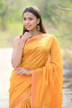 Very Much Indian Designer Pure Cotton Sarees with Classic Pallu - bright orange | Grocsy
