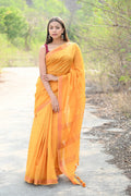 Very Much Indian Designer Pure Cotton Sarees with Classic Pallu - bright orange | Grocsy