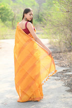 Very Much Indian Designer Pure Cotton Sarees with Classic Pallu - bright orange | Grocsy