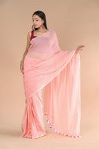 Very Much Indian Designer Pure Cotton Sarees with All over Linear Stripes - Peach | Grocsy