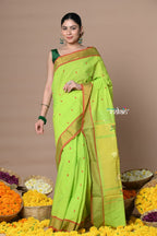 Very Much Indian Rajsi - Handloom Pure Cotton Paithani With Pichwai Pallu - Lime Green | Grocsy