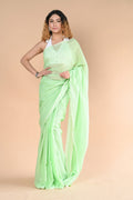 Very Much Indian Designer Pure Cotton Sarees with All over Linear Stripes - fern green | Grocsy