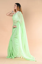 Very Much Indian Designer Pure Cotton Sarees with All over Linear Stripes - fern green | Grocsy