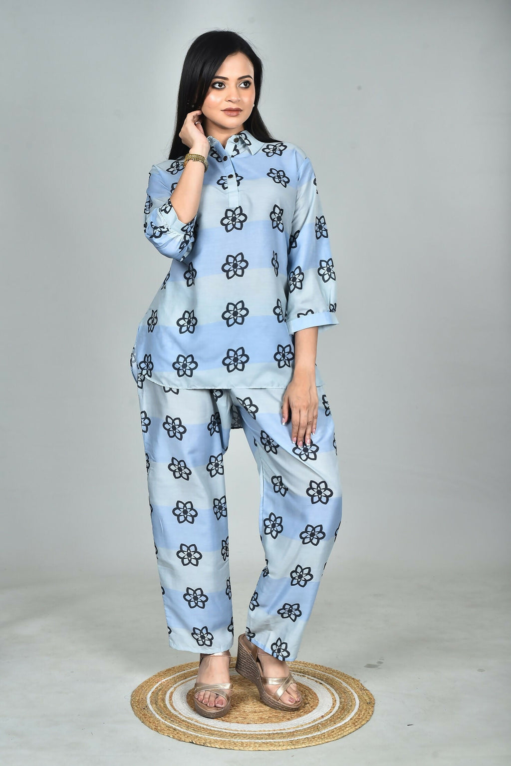 Morchari Digital Print Semi Muslin Co-Ord Set Top & Trouser-Multicolor | Grocsy