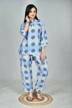 Morchari Digital Print Semi Muslin Co-Ord Set Top & Trouser-Multicolor | Grocsy