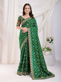 Green Vichitra Silk Bandhani Printed, Embroidery Work Saree - Ditya | Grocsy