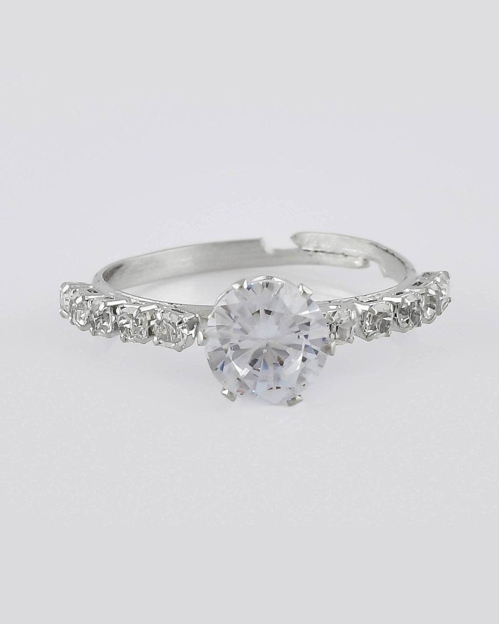 VOJ white CZ-detail Stainless Steel Cubic Zirconia Silver Plated Adjustable Finger Ring | Grocsy