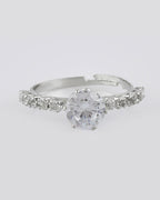 VOJ white CZ-detail Stainless Steel Cubic Zirconia Silver Plated Adjustable Finger Ring | Grocsy