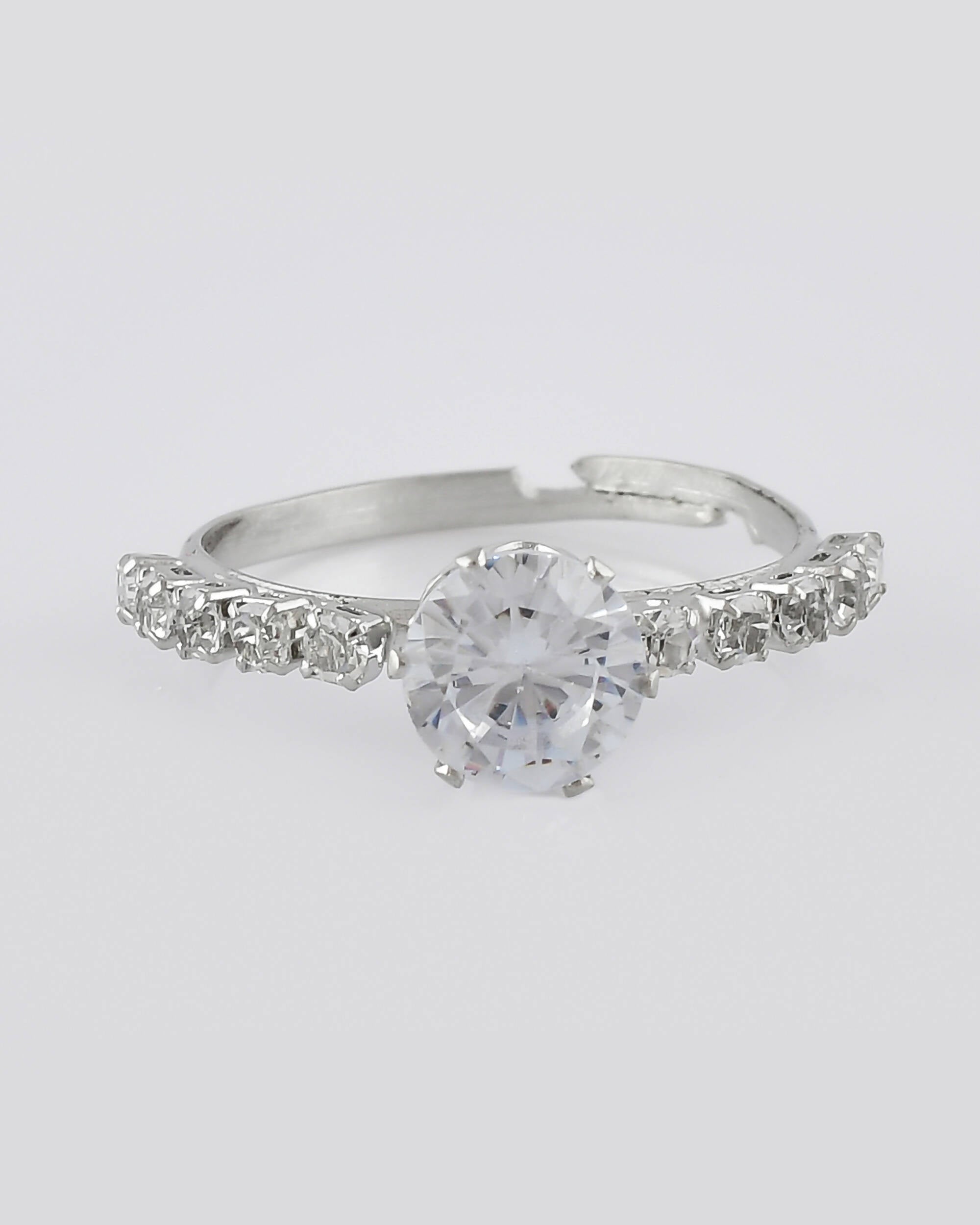 VOJ white CZ-detail Stainless Steel Cubic Zirconia Silver Plated Adjustable Finger Ring | Grocsy