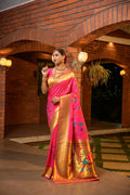 Jyoti Fashion Women's Baby Pink Paithani Silk Zari Woven Saree with Blouse | Grocsy