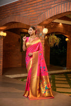 Jyoti Fashion Women's Baby Pink Paithani Silk Zari Woven Saree with Blouse | Grocsy