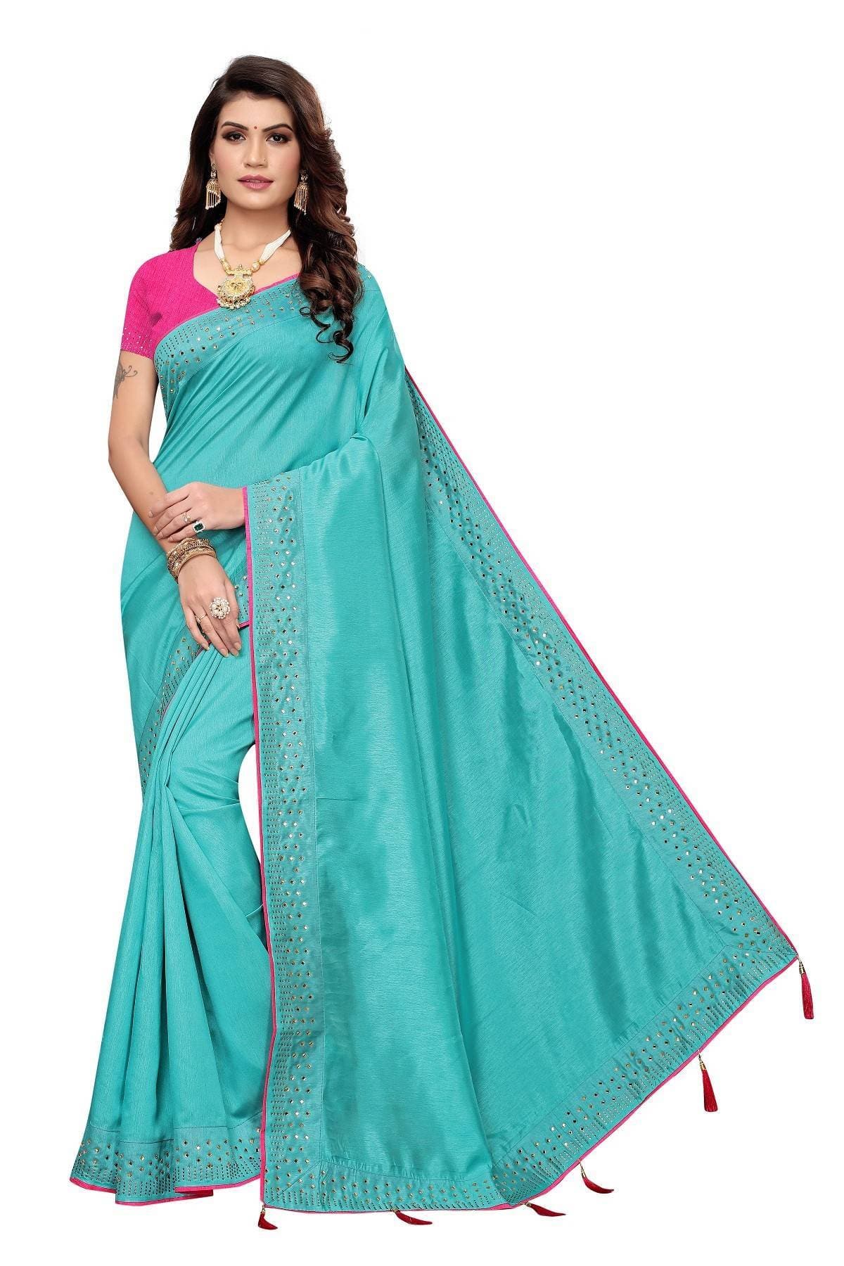 Vamika Rama Green Zoya Silk Stone Work Saree | Grocsy